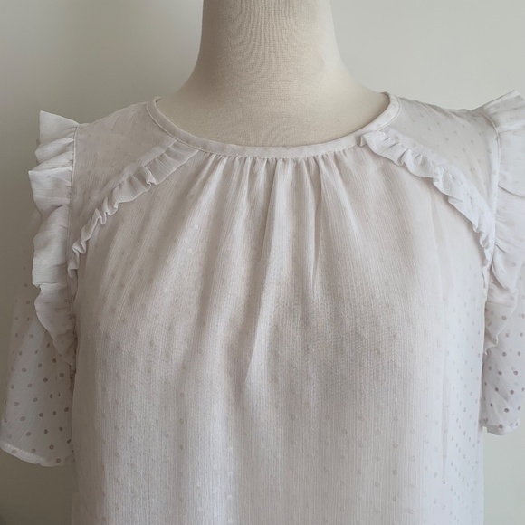 LOFT Tops - LOFT White Swiss Dot Ruffle Blouse Size Medium